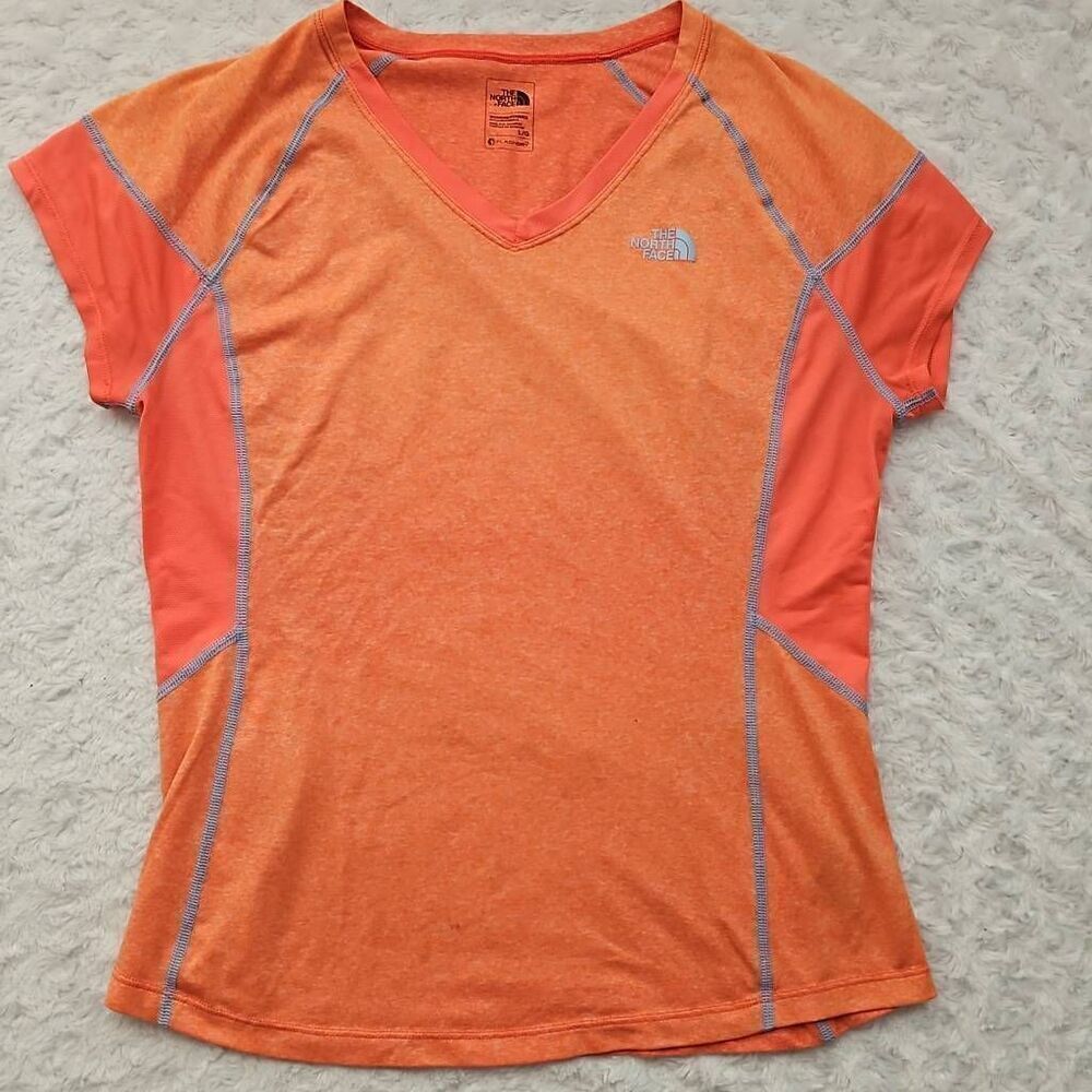 North Face Flash Dry Athletic V Neck Orange Short Sleeve Top Womens Size Large